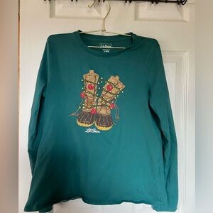 L.L. Bean Holiday Boots Graphic Long Sleeve Tee - Women’s Size Small